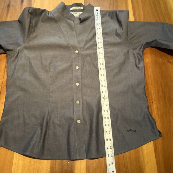 Orvis Women’s Button Up Shirt. 16. Fitted. Long Sleeve. Mock Collar Wrinkle Free - Picture 7 of 11